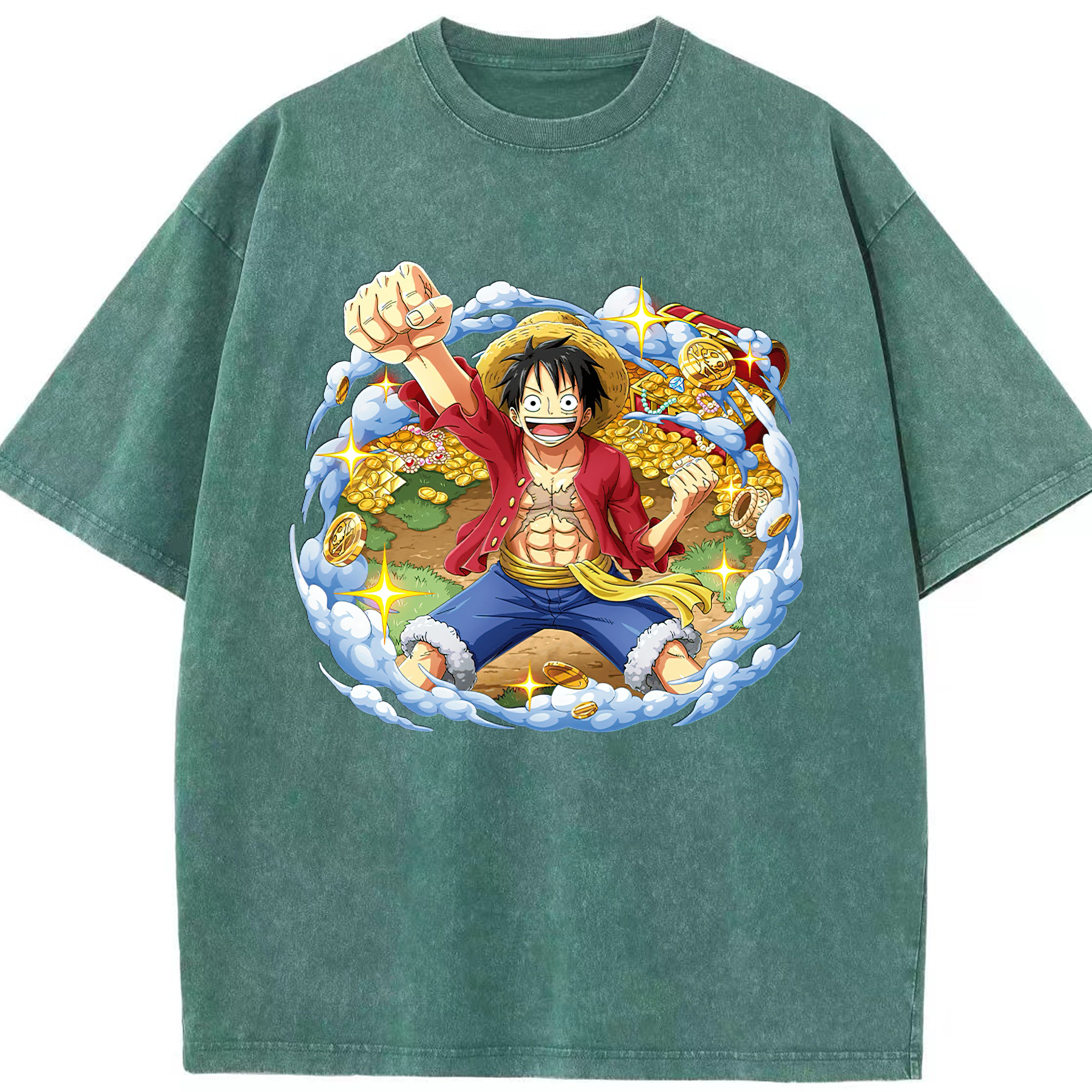 ワンピース モンキー・D・ルフィ ONE PIECE Monkey D. Luffy 綿100% ヴィンテージ風 半袖Tシャツ（フロントプリント）